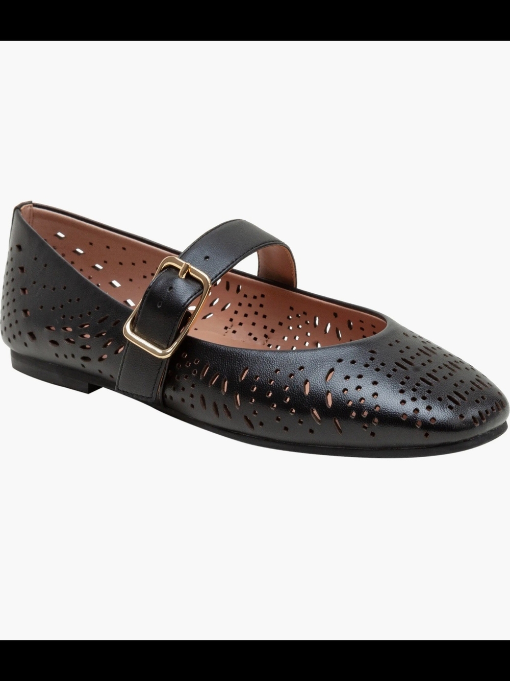 Linea Paolo Miller-L Black Perforated Black Nappa Flat with Silver Buckle